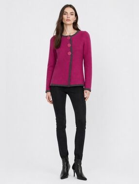 Weill Size 12 Wool Fuchsia Trim-Detail Tailored Jacket